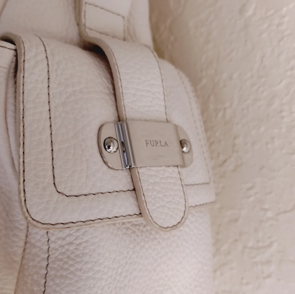 Furla White Pebbled Leather Hobo Bag